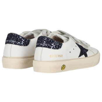 Girls Ivory & Navy Blue Logo Trainers