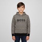 Boys Black, Beige & White Checked Logo Hooded Top, 1, hi-res