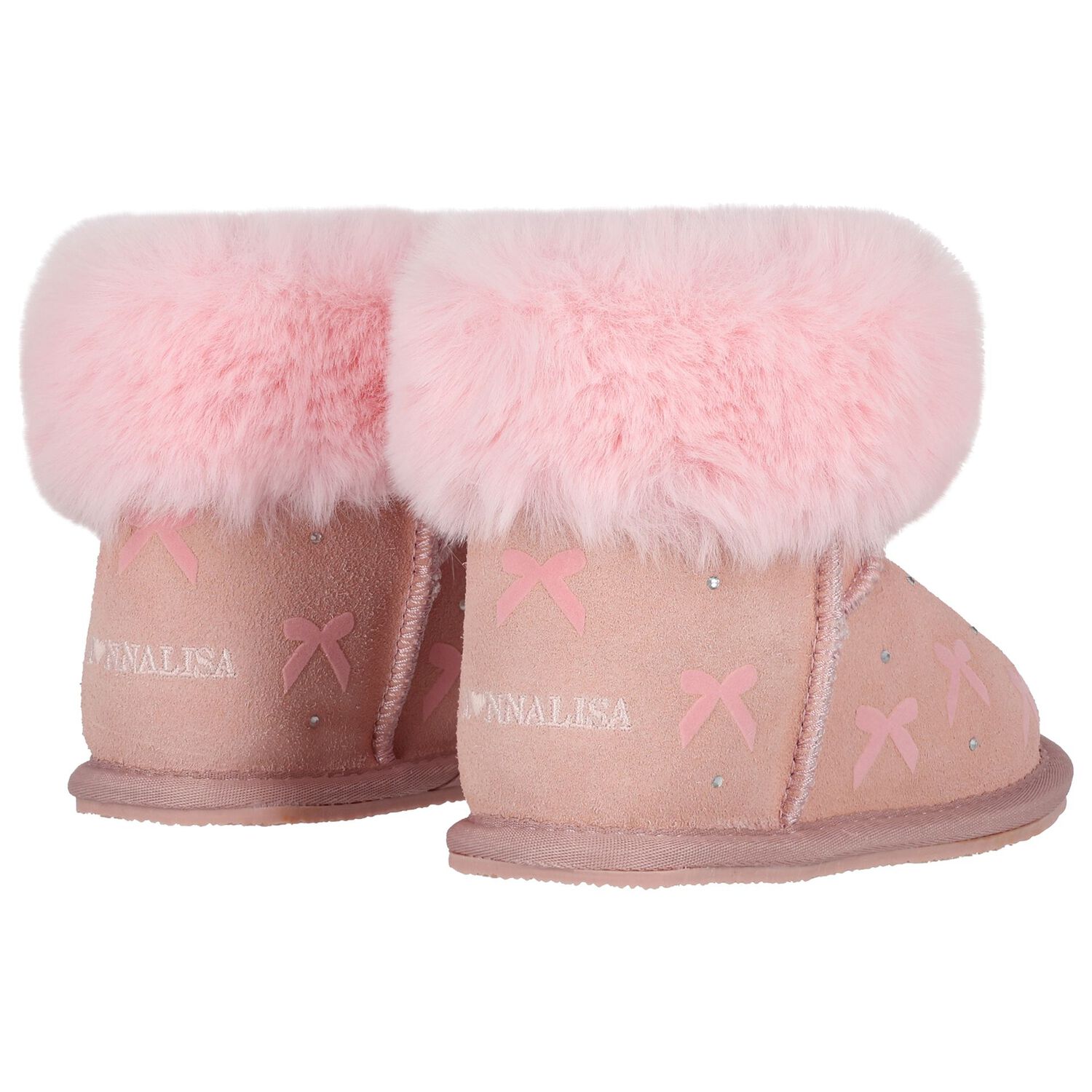 Girls Pink Suede Leather Bow Boots, 1, hi-res