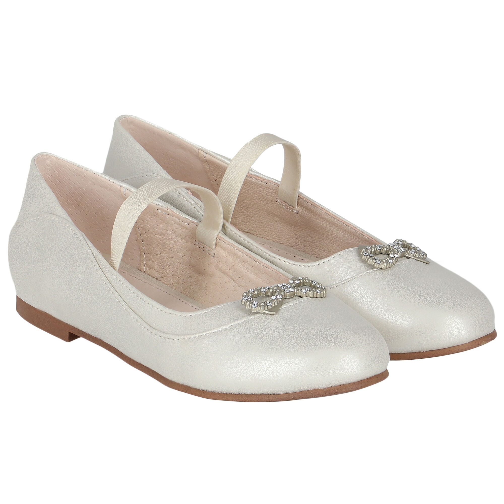 Mayoral Girls Ivory Diamante Bow Shoes Junior Couture UAE