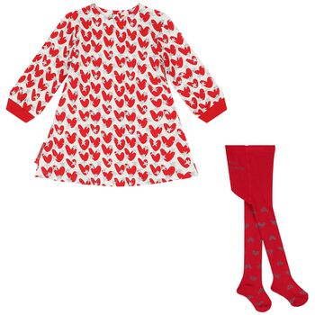 Girls Ivory & Red Hearts Dress Set