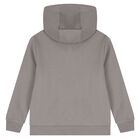 Boys Grey Logo Hooded Zip Up Top, 1, hi-res
