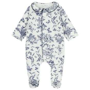 Ivory & Navy Blue Toile De Jouy Babygrow