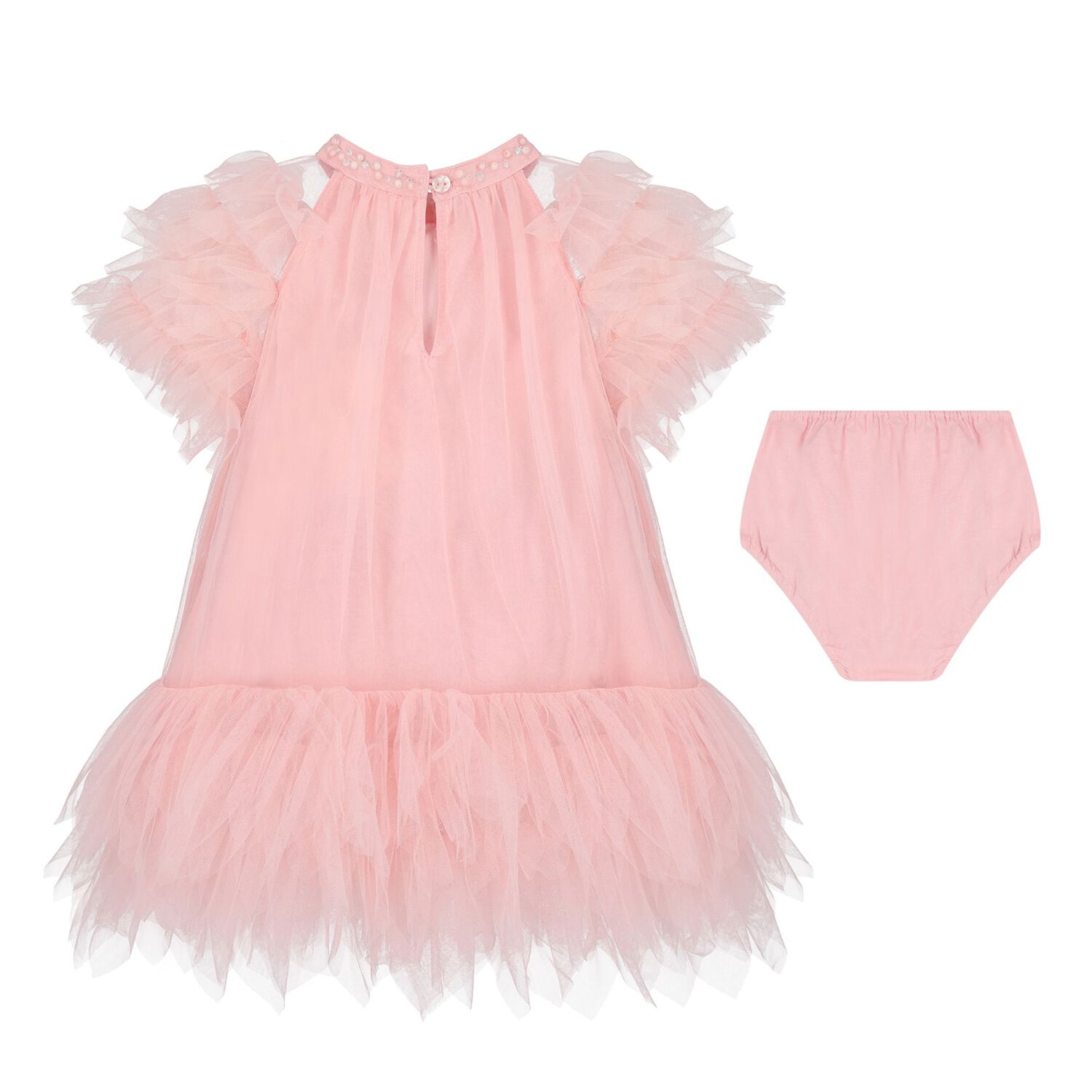 Baby Girls Pink Ruffled Tulle Dress Set, 1, hi-res