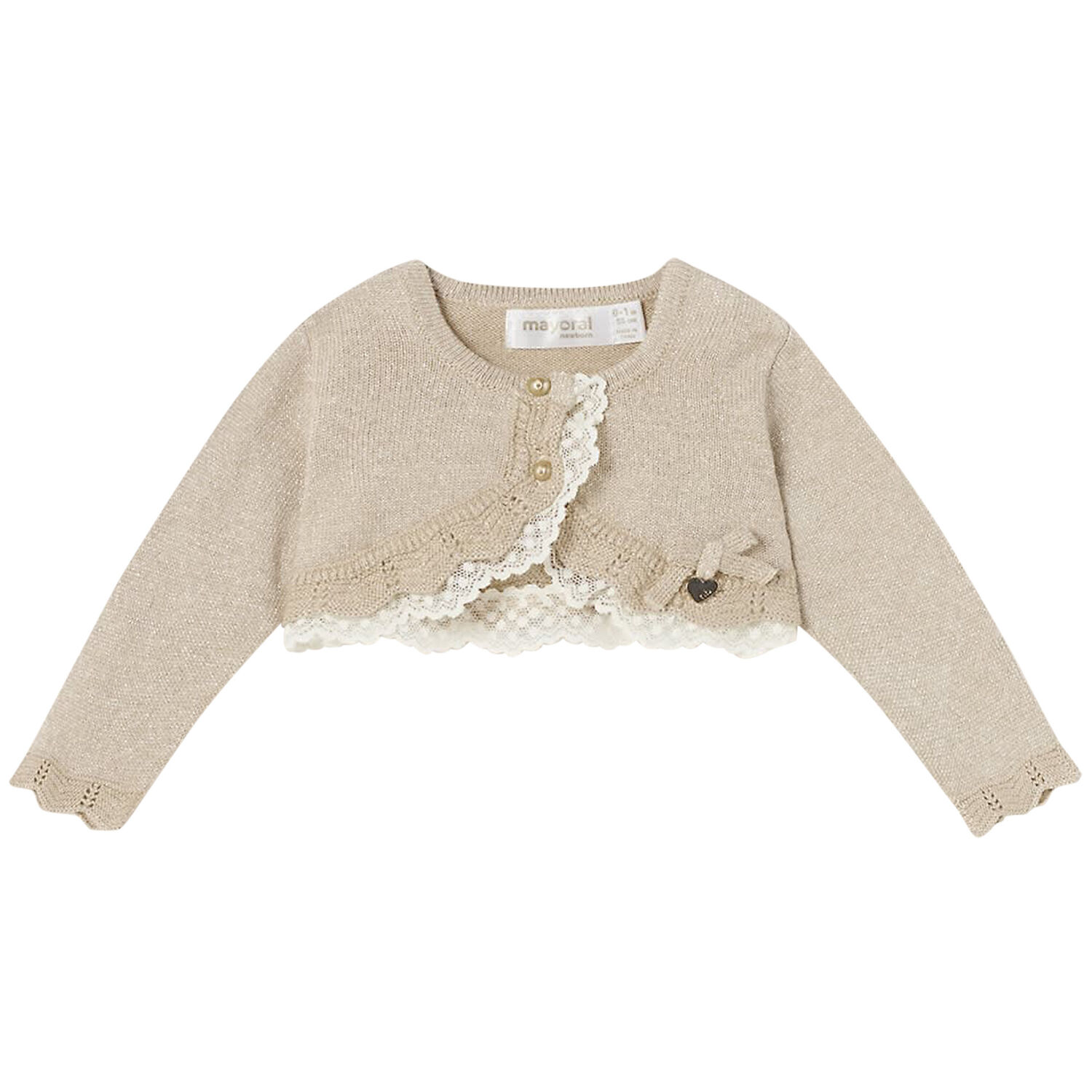Baby Girls Gold Bolero Cardigan, 1, hi-res image number null