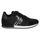 Boys Black & White Logo Trainers, 1, hi-res