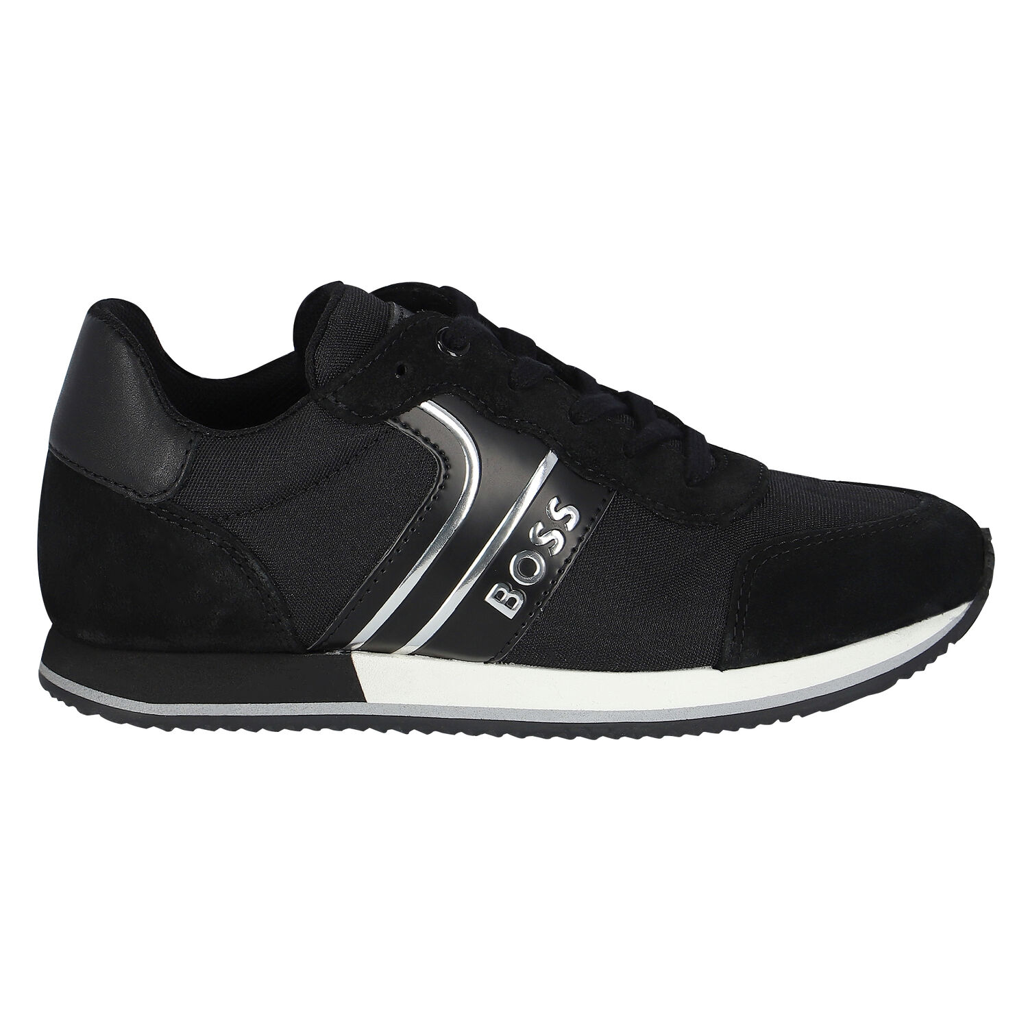 Boys Black & White Logo Trainers, 1, hi-res