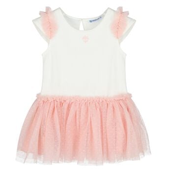 Younger Girls Ivory & Pink Dress