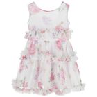 Girls White Floral Tulle Dress, 2, hi-res