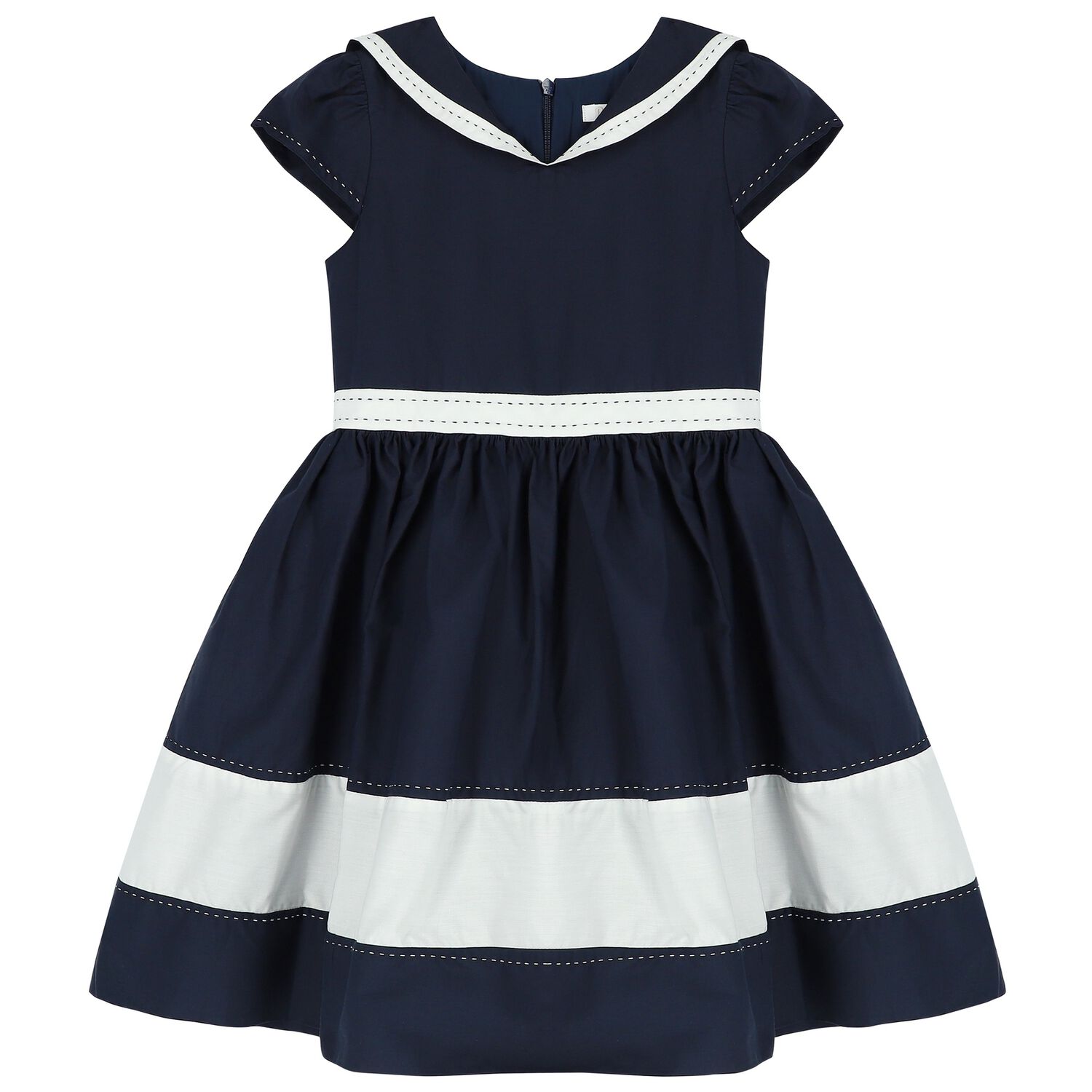Girls Navy Blue & White Dress, 1, hi-res