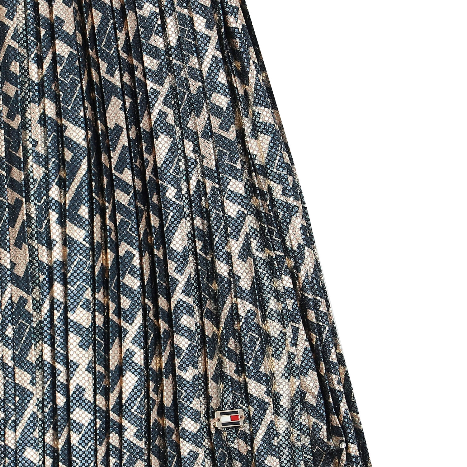 Girls Navy & Gold Logo Pleated Skirt, 1, hi-res