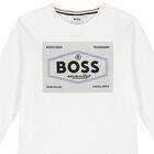Boys White Logo Long Sleeve Top, 3, hi-res
