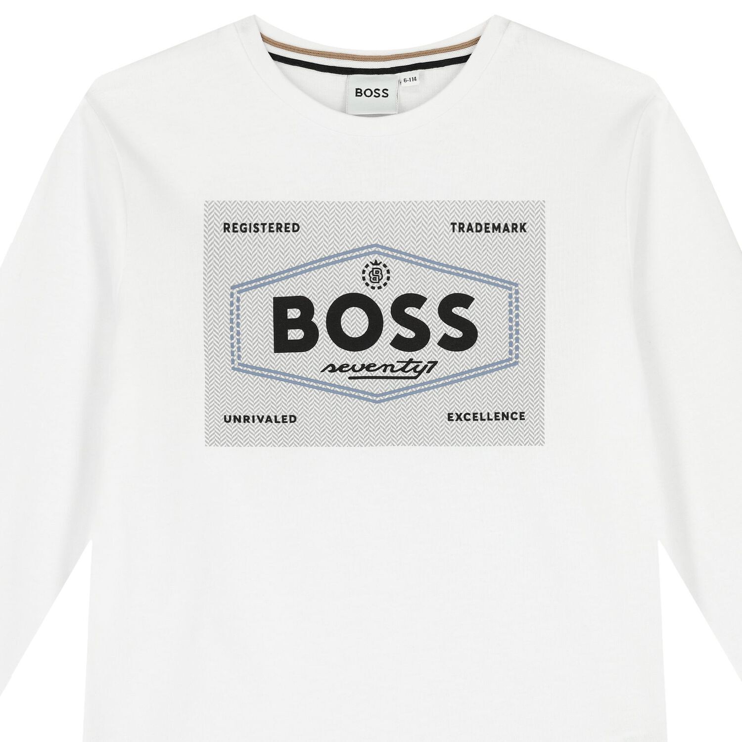 Boys White Logo Long Sleeve Top, 3, hi-res