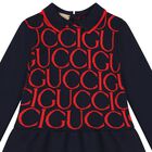 Younger Girls Navy Blue & Red Jacquard Dress, 1, hi-res