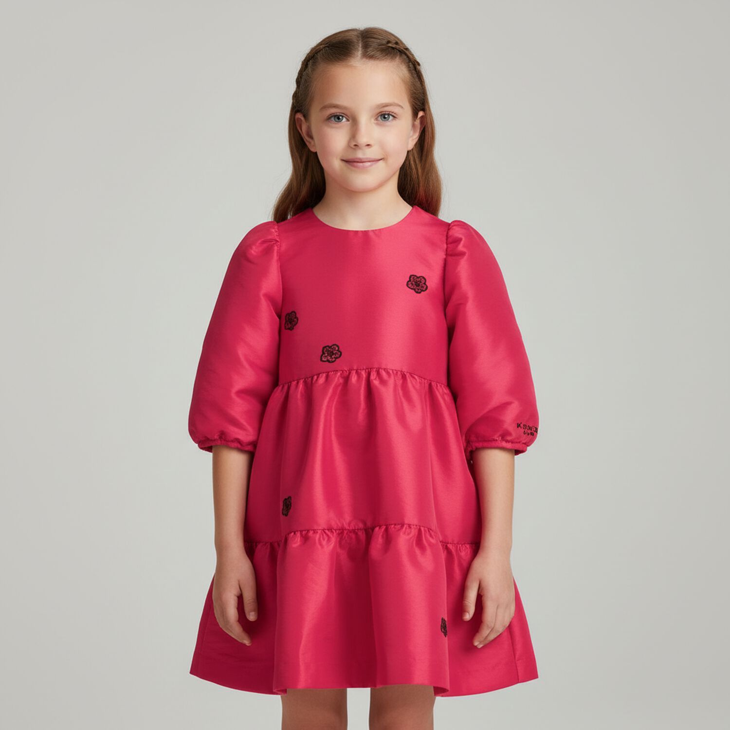 فستان زهري متعدد الطبقات للبنات, 1, hi-res