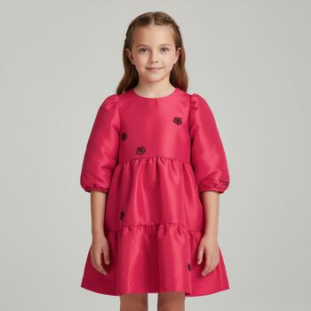 فستان زهري متعدد الطبقات للبنات