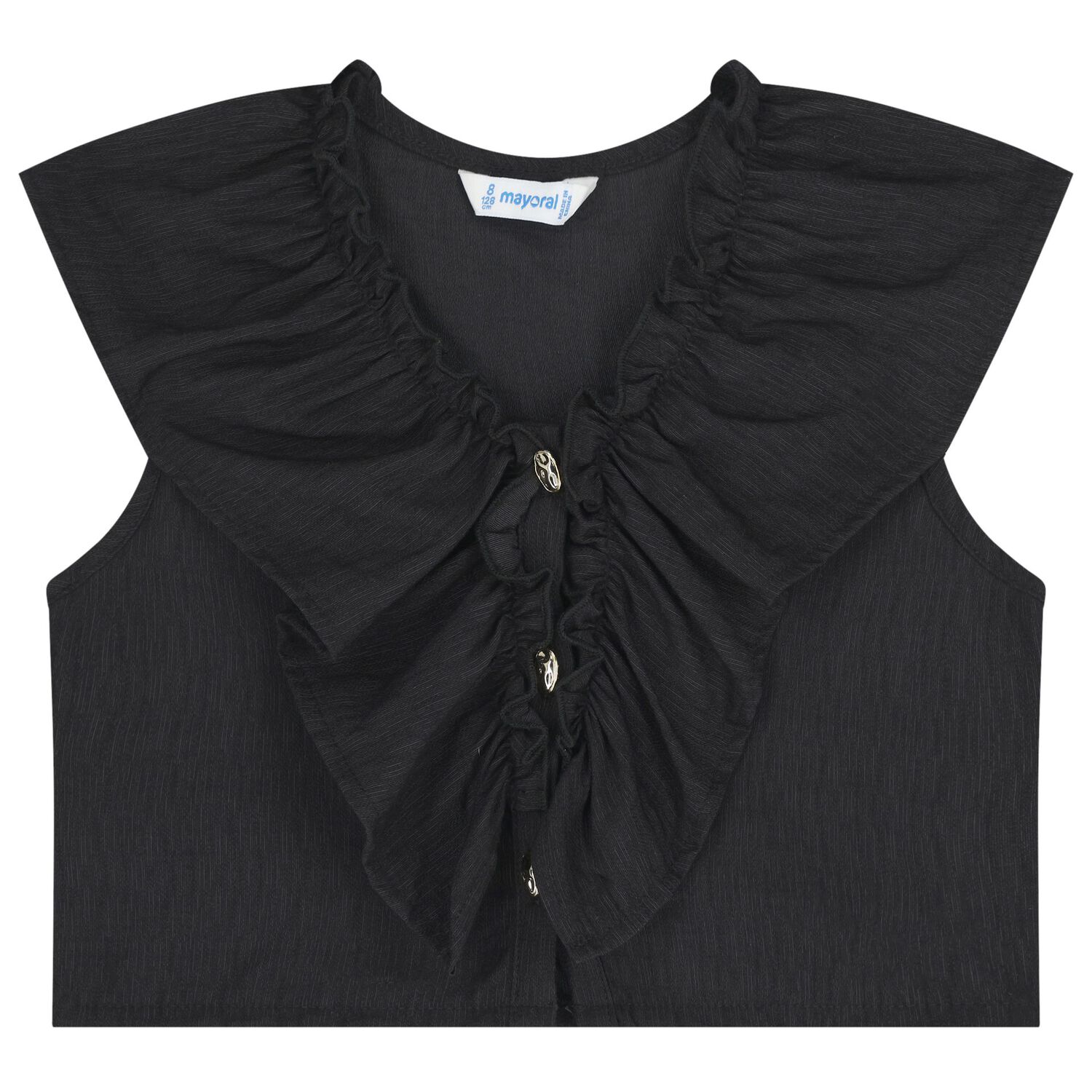 طقم شورت باللون الاسود مكشكش للبنات, 2, hi-res