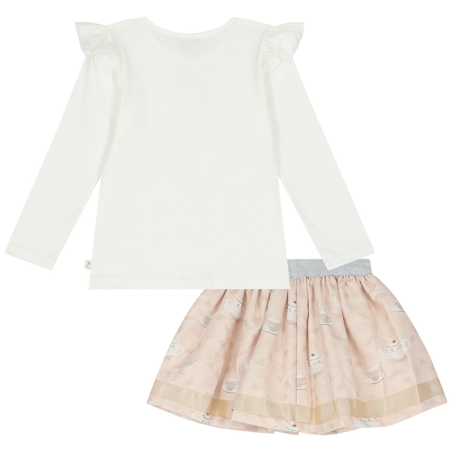 طقم بنات تنورة مزخرف باللون البيج و العاجي, 1, hi-res