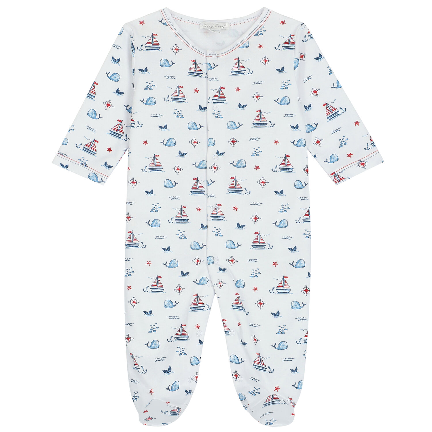 Baby Boys White Sail & Whale Babygrow, 1, hi-res