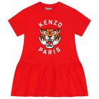 Younger Girls Red Tiger Logo Dress, 2, hi-res