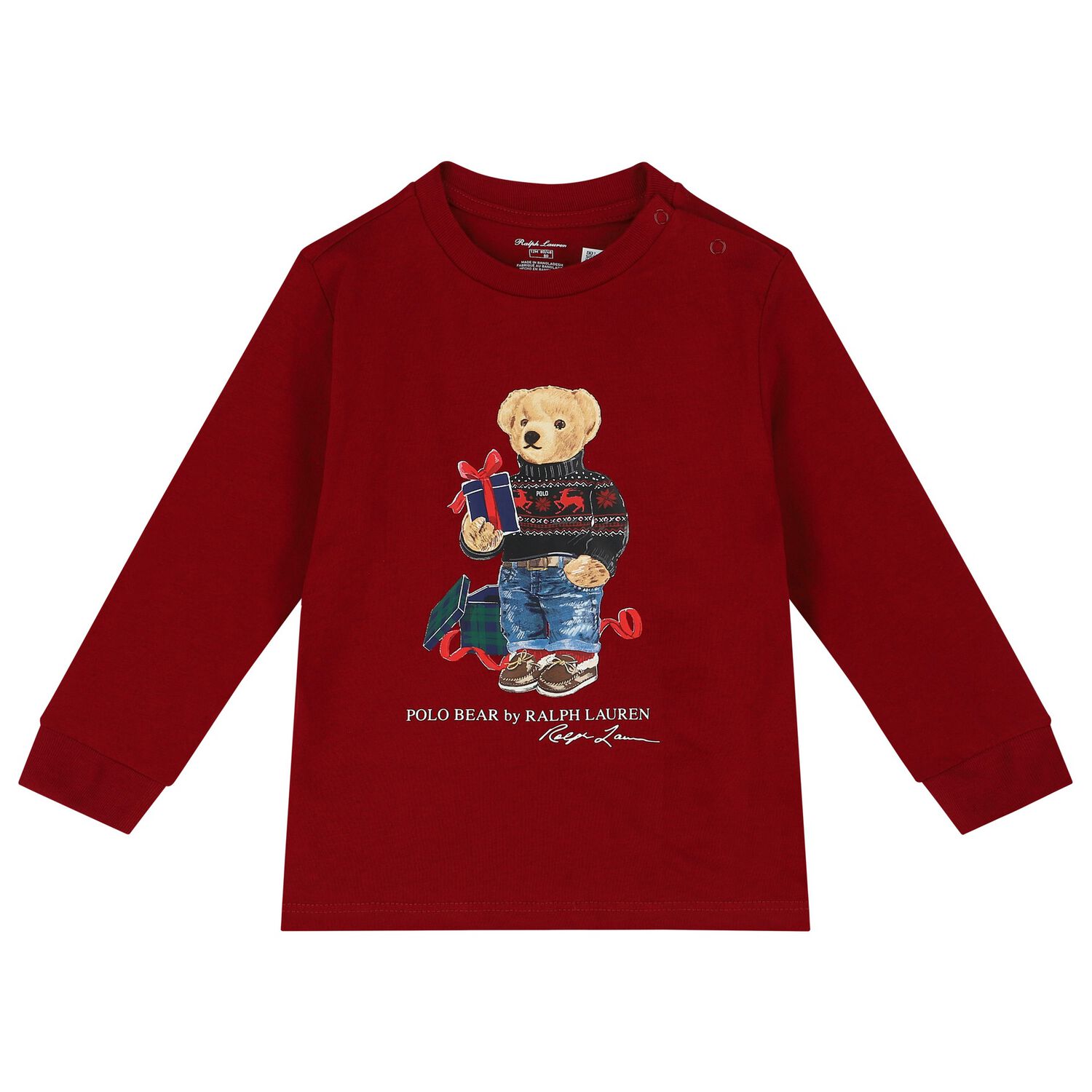 Baby Boys Red Polo Bear Long Sleeve Top, 1, hi-res