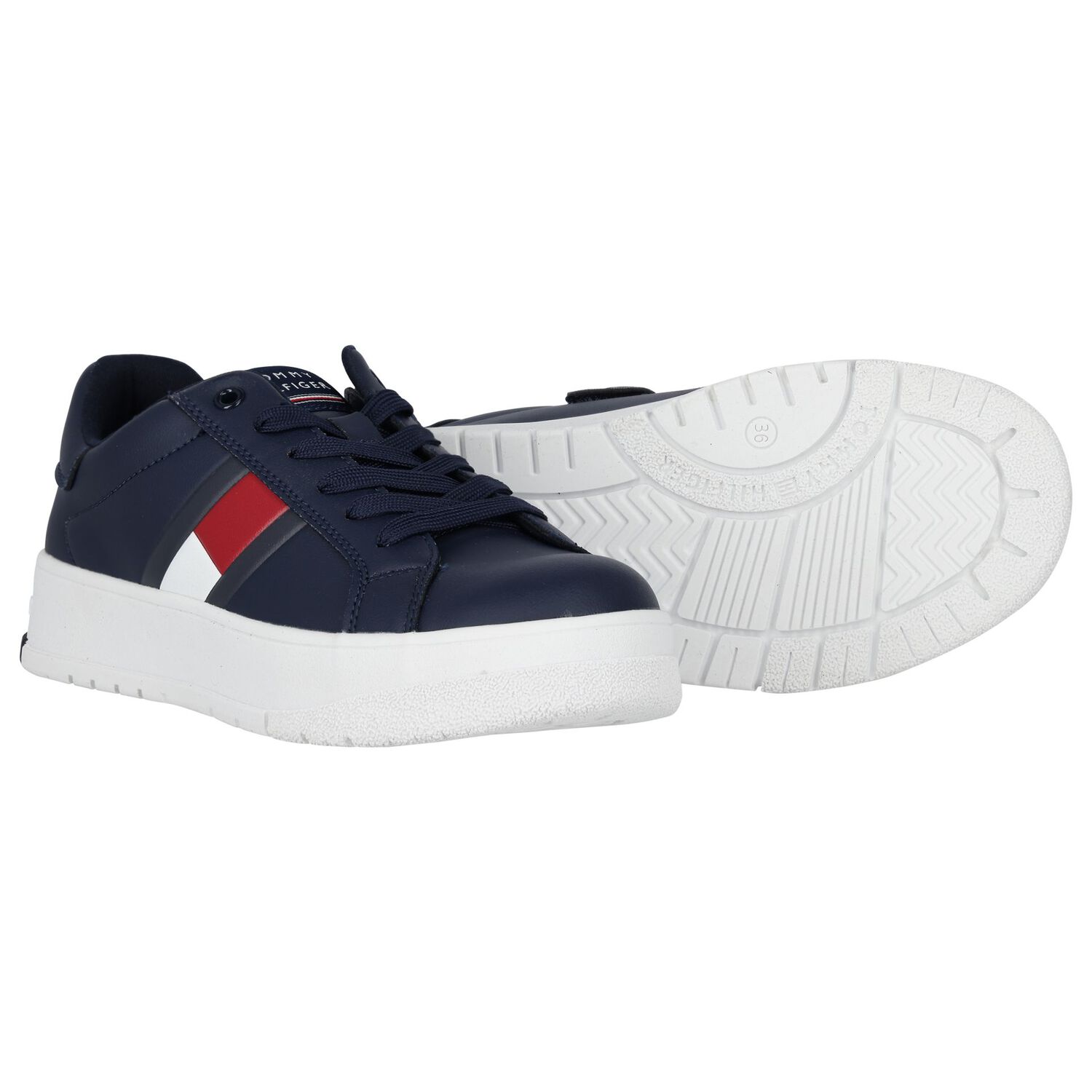 Boys Navy Blue Logo Trainers, 2, hi-res