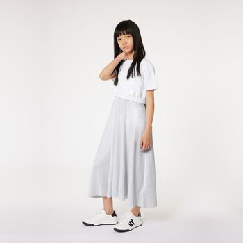 Girls Silver & White 2-In-1 Dress