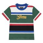 Younger Boys Blue Logo Striped Shorts Set, 1, hi-res