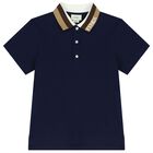 Boys Navy Blue Logo Polo Shirt, 1, hi-res