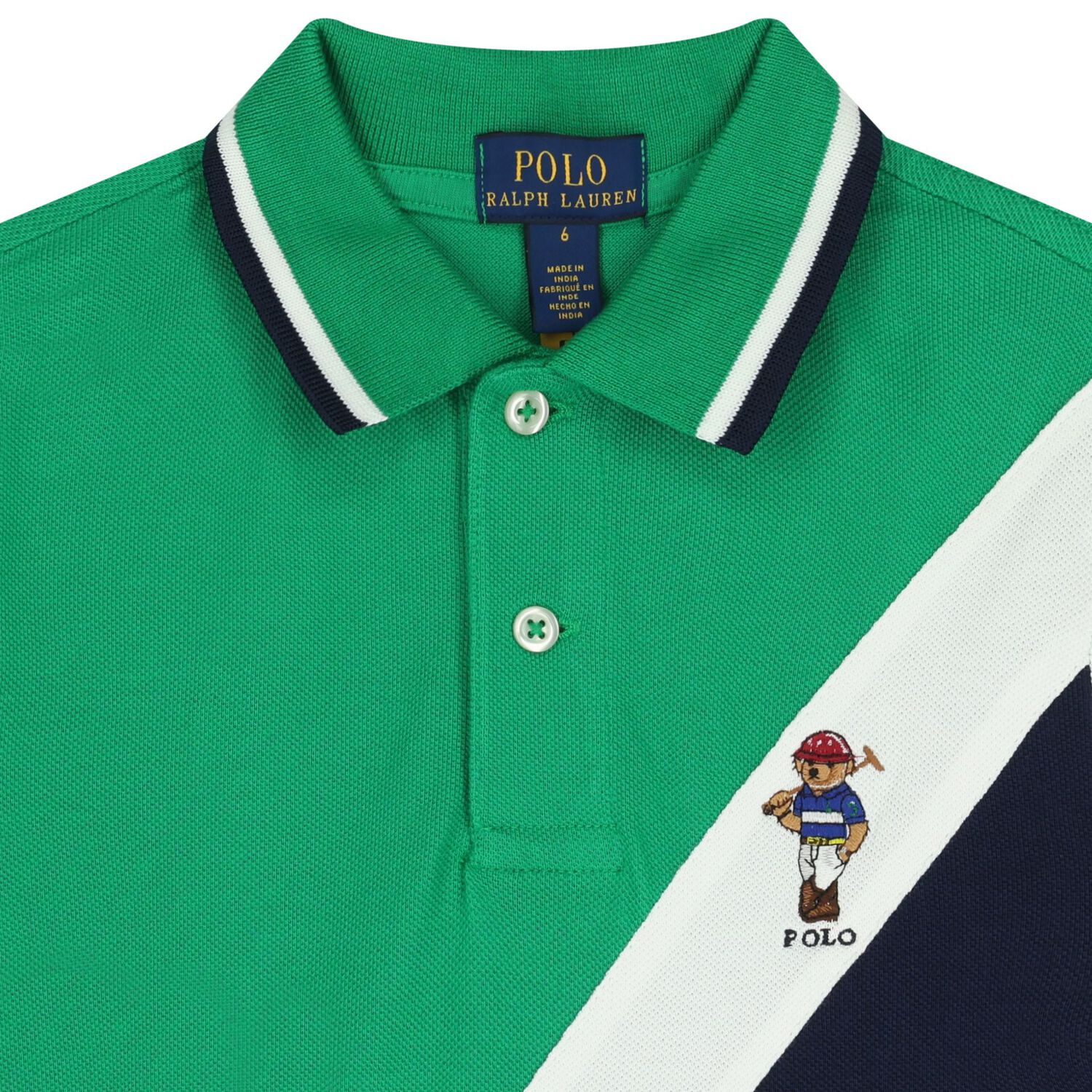 Boys Green, White & Navy Blue Polo Shirt , 1, hi-res