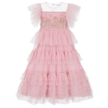 Girls Pink Embellished Tulle Dress