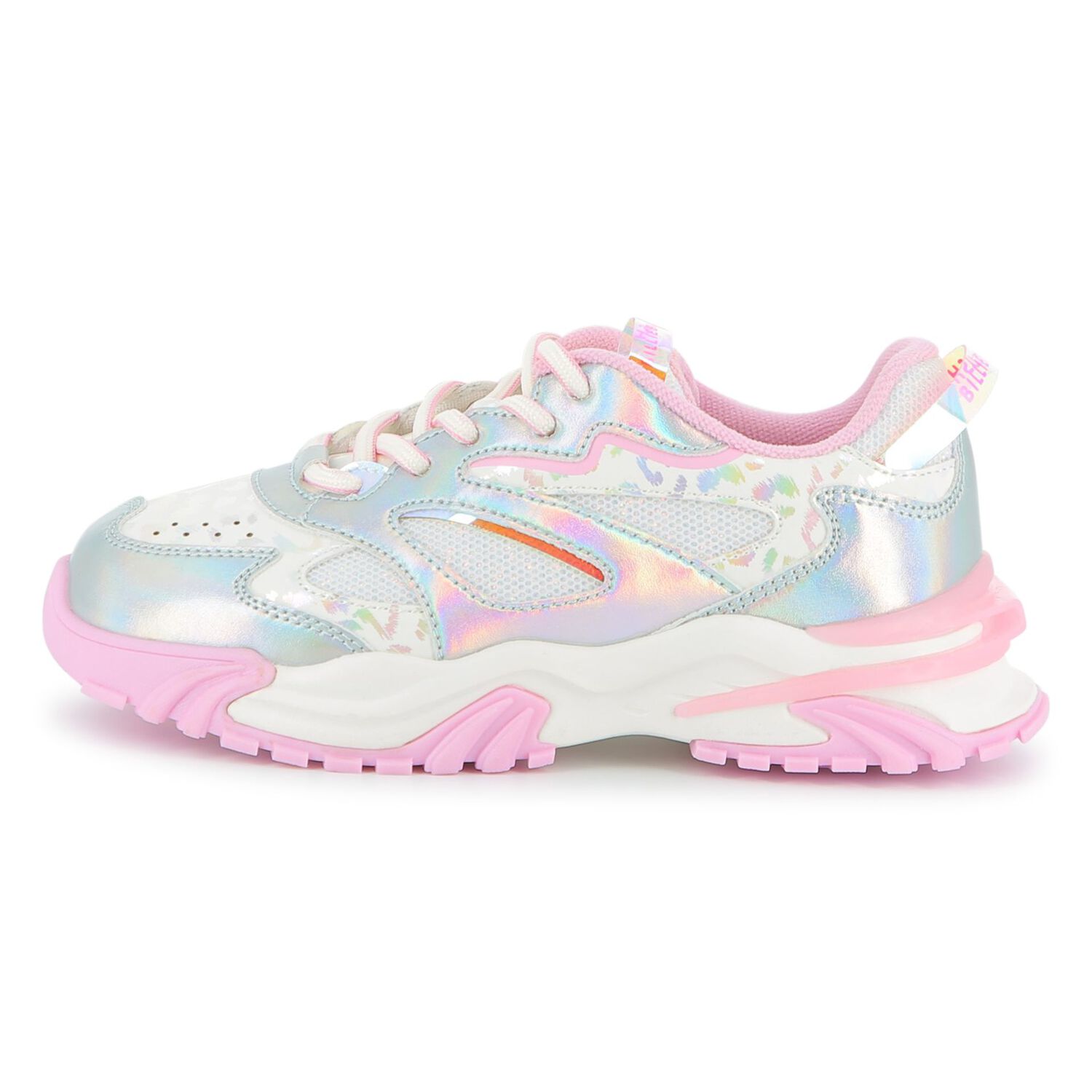 Girls Iridescent Silver, White & Pink Trainers, 1, hi-res