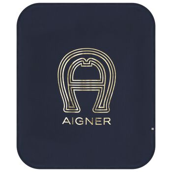 Baby Boys Navy Blue & Gold Logo Baby Blanket