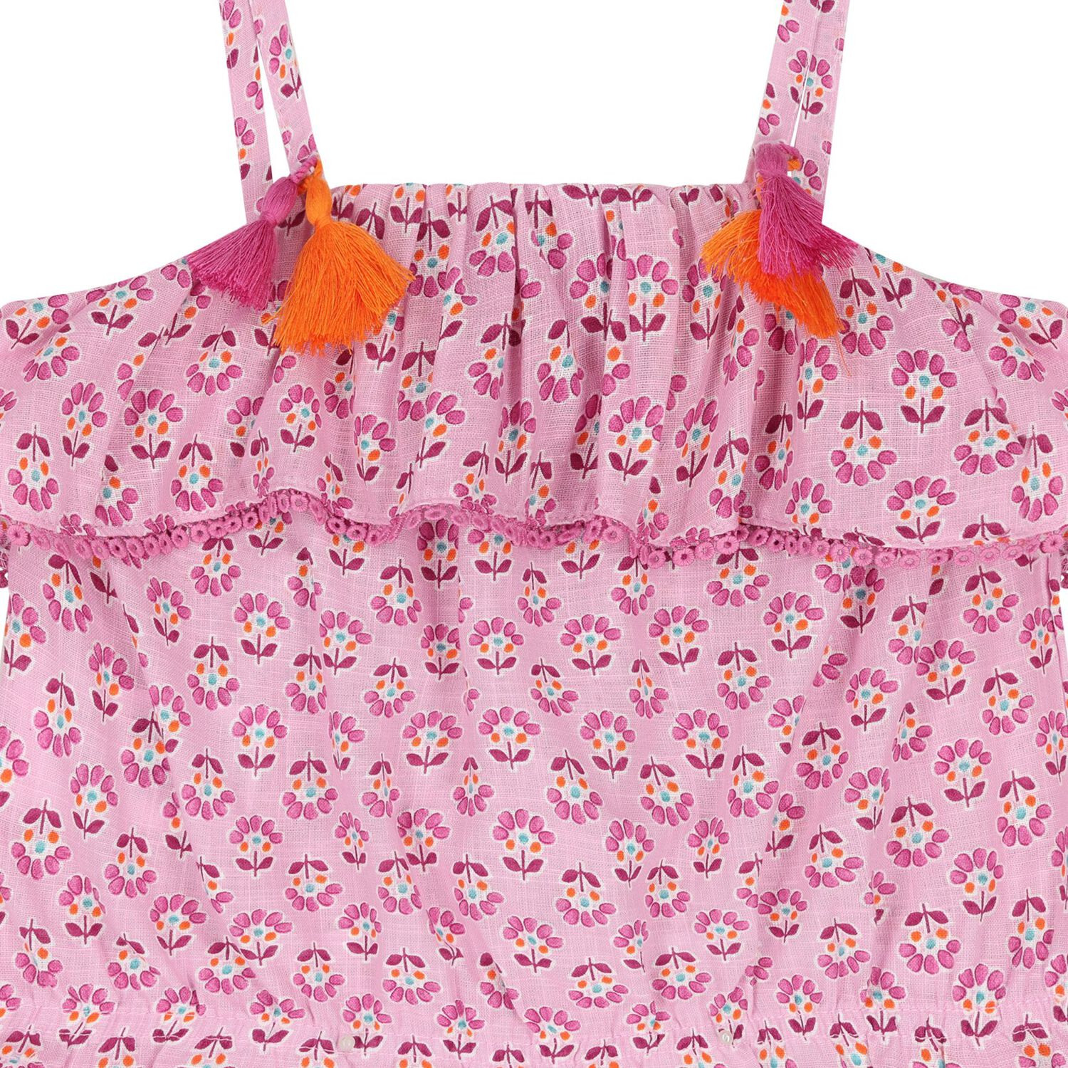 Girls Pink Ruffled Flower Printed Top, 1, hi-res image number null
