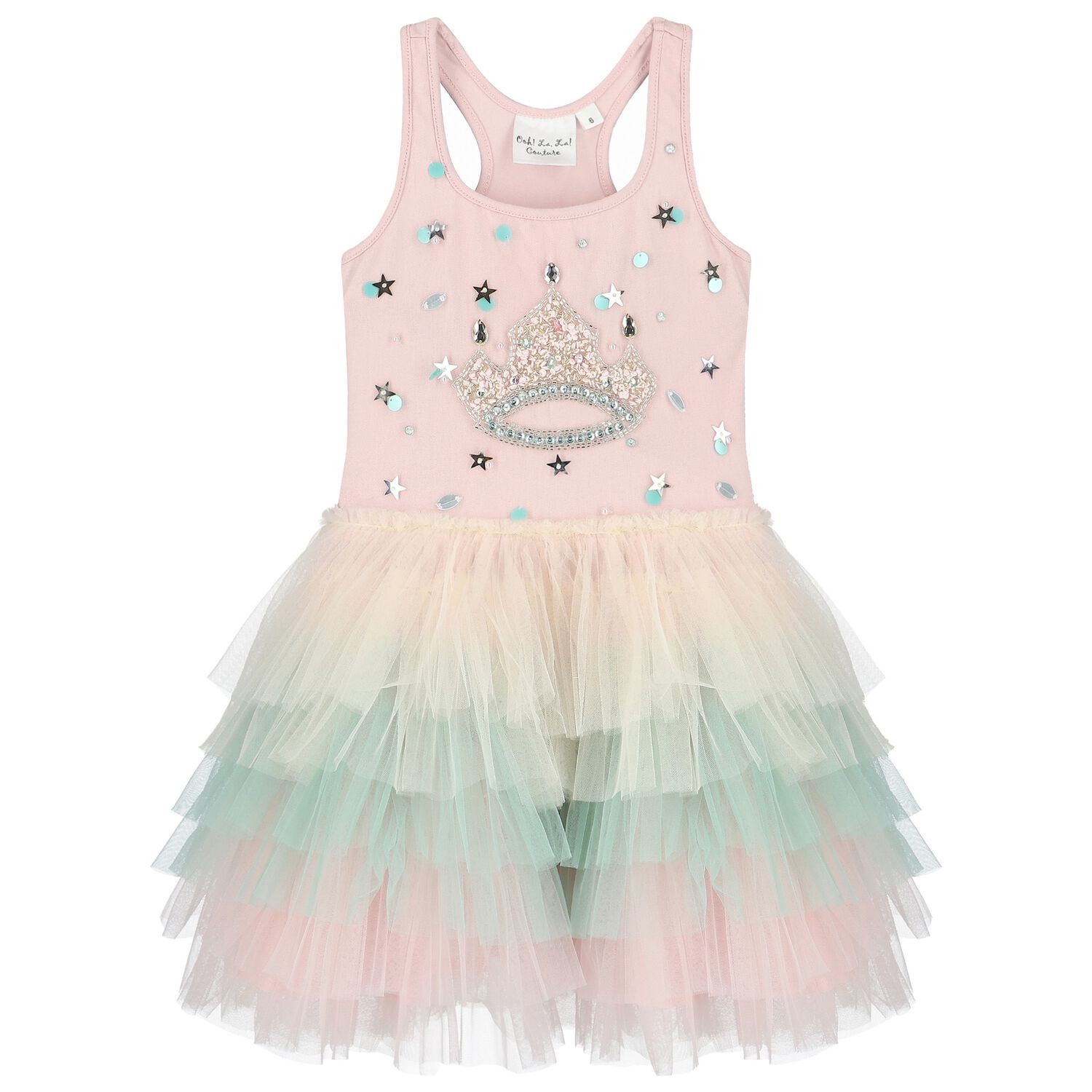 Girls Pink Embellished Tulle Dress, 1, hi-res image number null