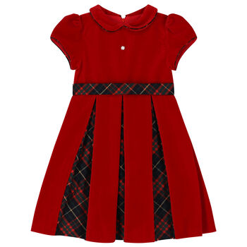 Girls Red Velvet Tartan Dress