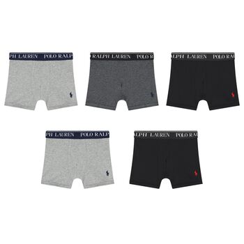 Boys Grey & Black Logo Boxer Shorts ( 5-Pack )