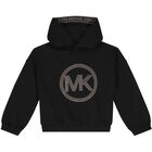 Girls Black Logo Hooded Top, 1, hi-res