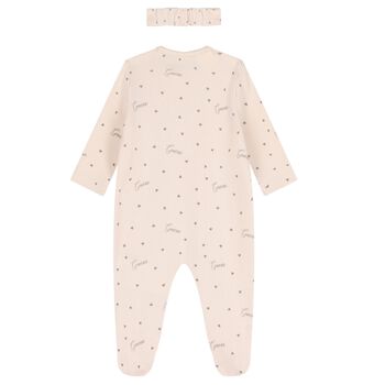 Baby Girls Beige Heart Babygrow Gift Set