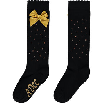 Girls Black & Gold Bow Socks