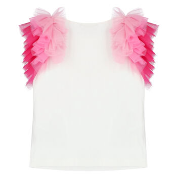 Girls White & Pink Ruffled Top