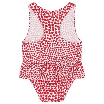 Younger Girls Ivory & Red Hearts Swimsuit