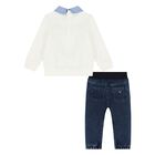 طقم بنطلون اولاد بالشعار بطبعه تيدى بير باللون العاجى و الازرق , 1, hi-res