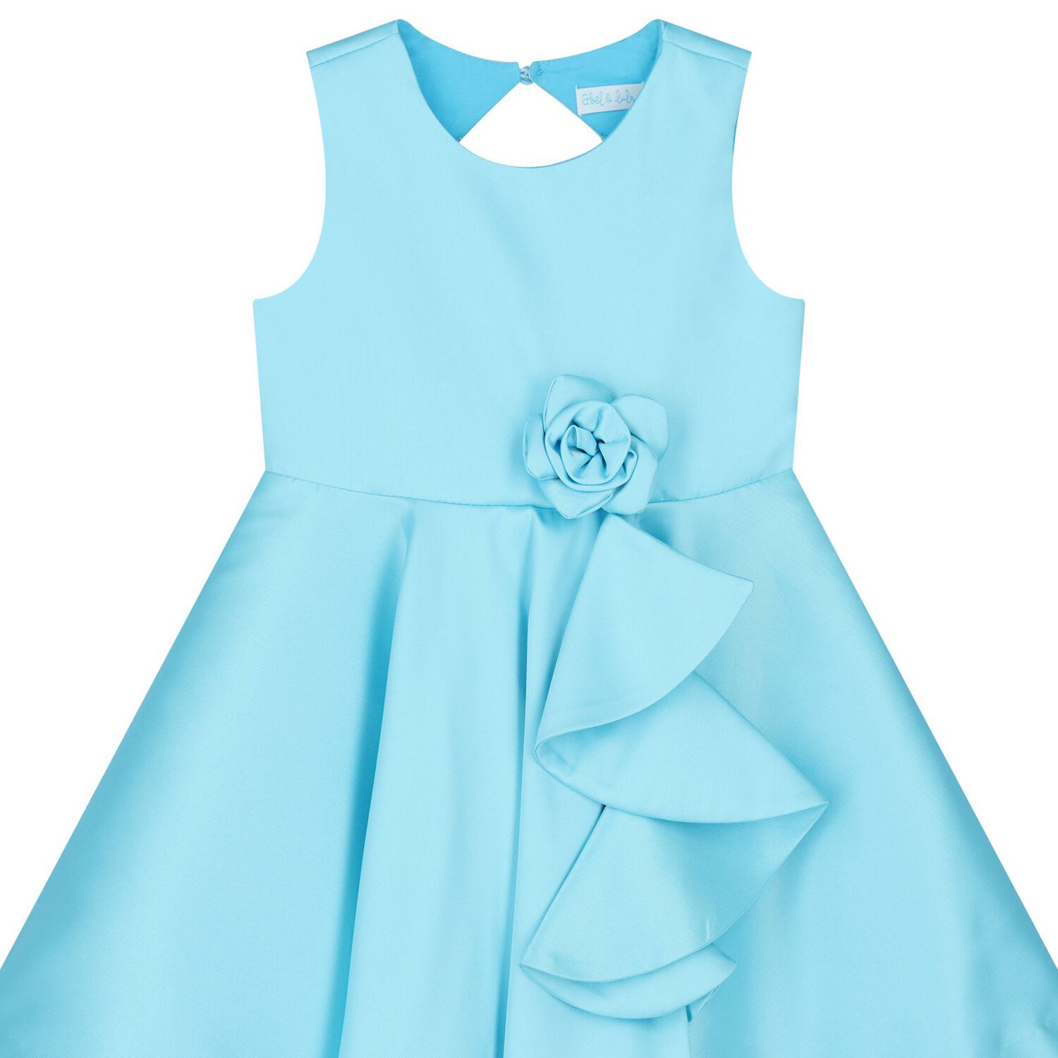 Girls Blue Flower Satin Dress, 1, hi-res image number null