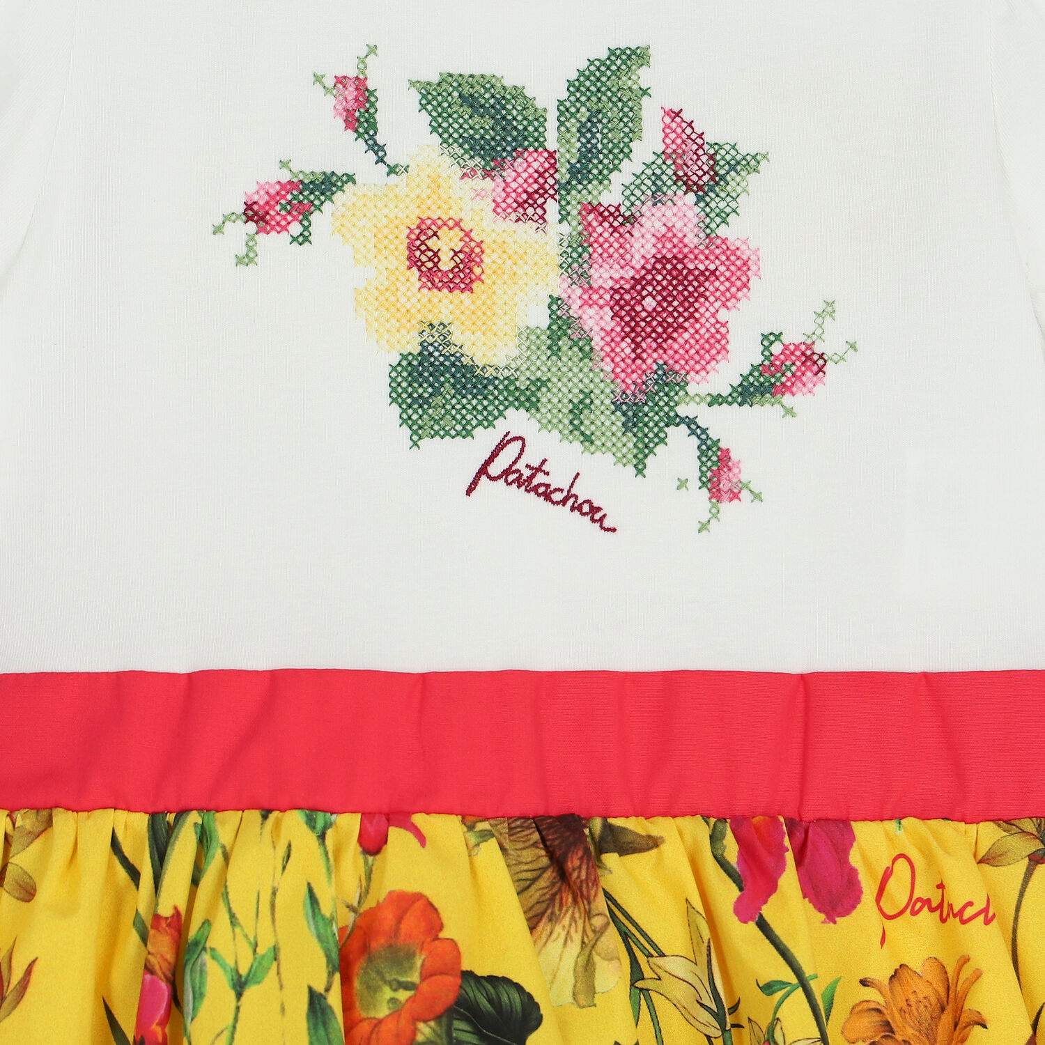 فستان بنات بالزهور باللون الابيض والاصفر, 1, hi-res