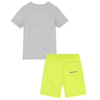 Boys Grey & Green Logo Shorts Set