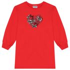 Girls Red Bow Logo Dress, 2, hi-res