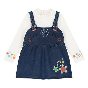 Baby Girls Ivory & Blue Denim Skirt Set