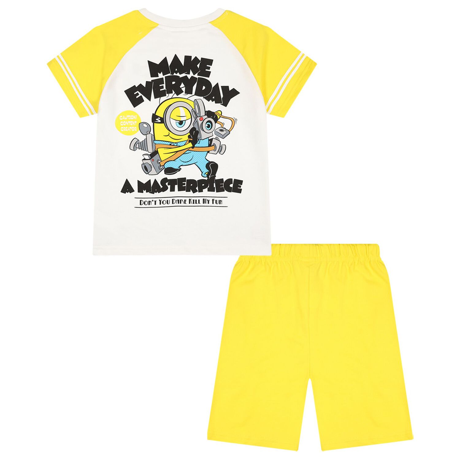 Boys White & Yellow Minions Shorts Set, 1, hi-res