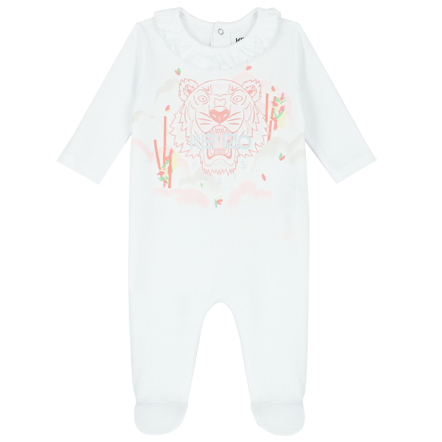 Baby Girls White Tiger Logo Babygrow, 1, hi-res